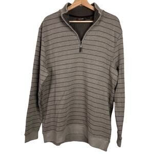 Tasso Elba‎ Men's Mocha Stripe Quarter Zip Pullover Sweater Mock Neck Large NWT